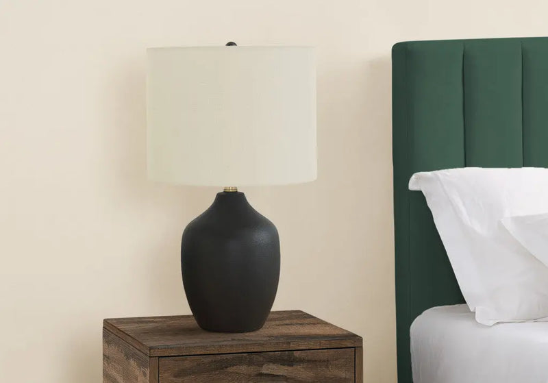 22" Black Ceramic Urn Table Lamp With Ivory Drum Shade Homeroots Lighting