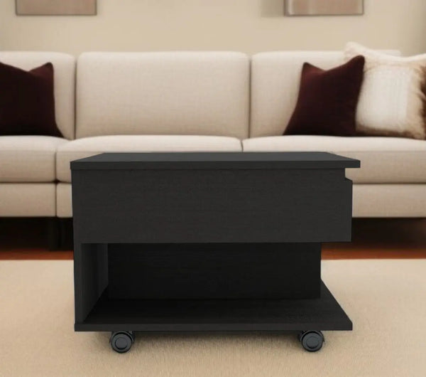 22" Black Manufactured Wood Rectangular Lift Top Coffee Table With Drawer Homeroots Living Room