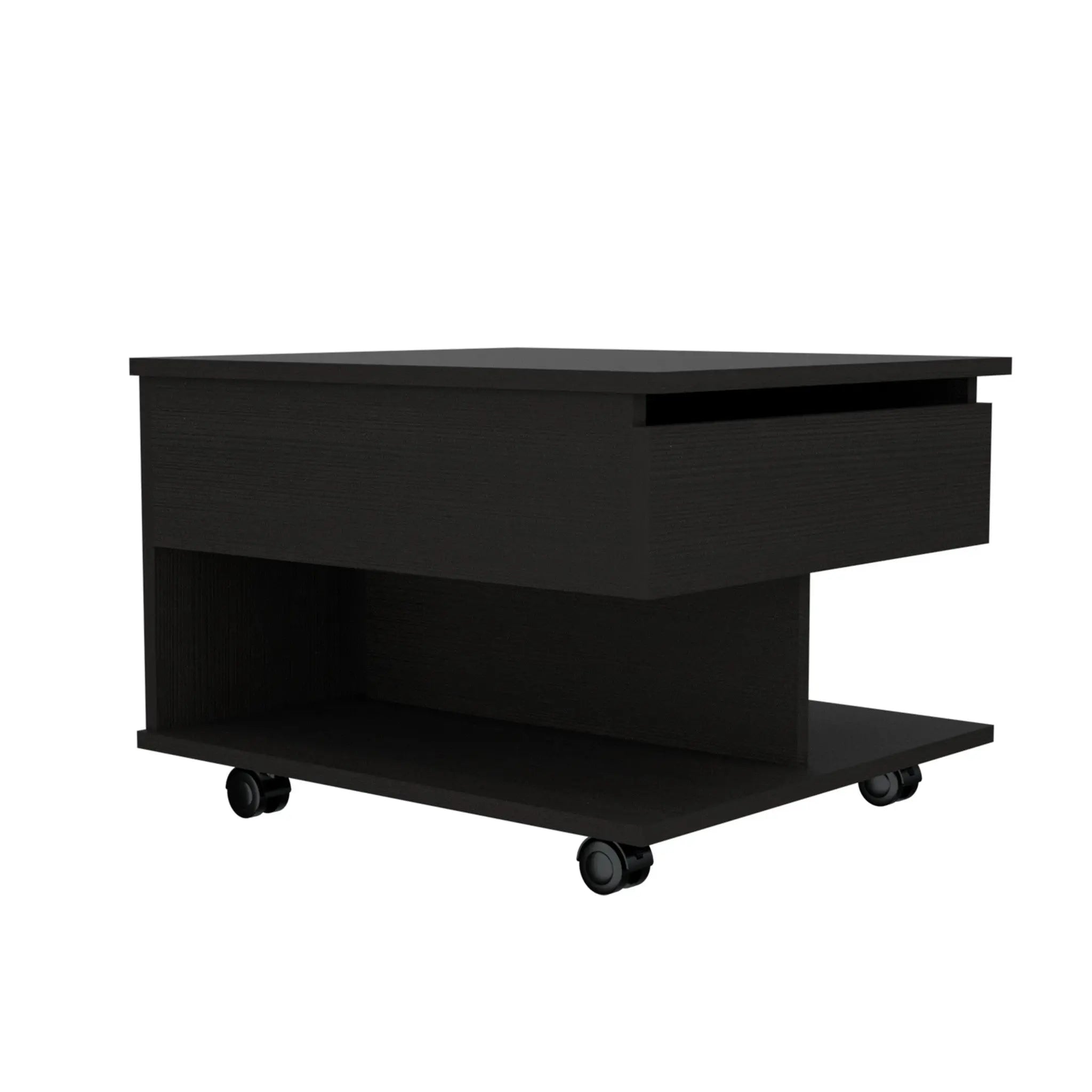 22" Black Manufactured Wood Rectangular Lift Top Coffee Table With Drawer Homeroots Living Room