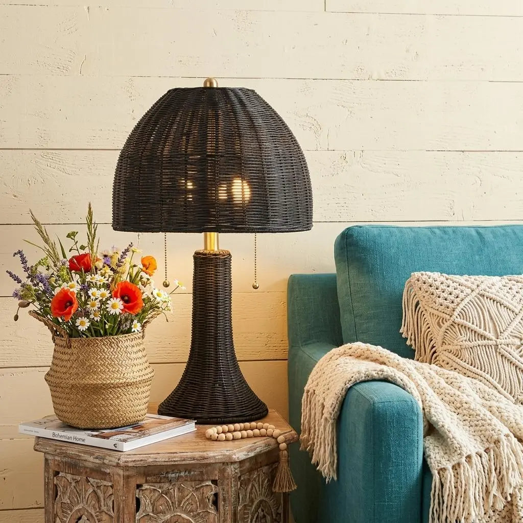 22" Black Round Bedside Lamp With Dome Shade Homeroots Lighting