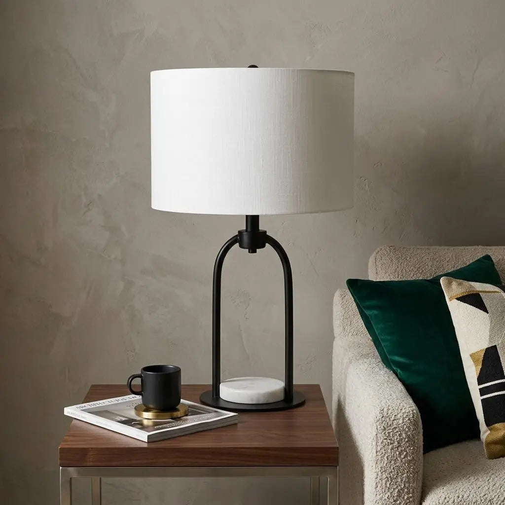 22" Black Round Bedside Lamp With Drum Shade Homeroots Lighting