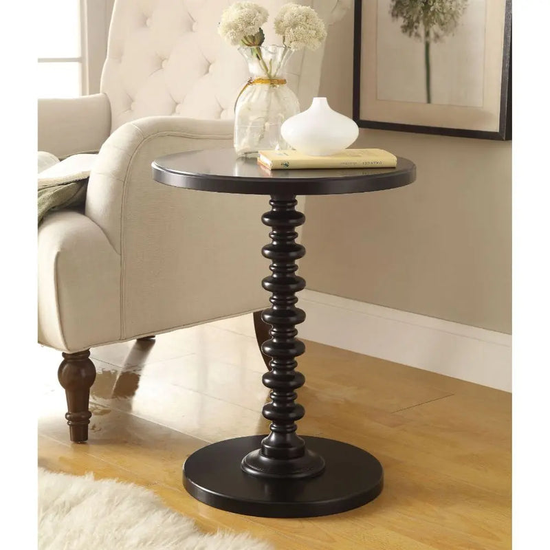 22" Black Solid Wood Round End Table Homeroots Living Room