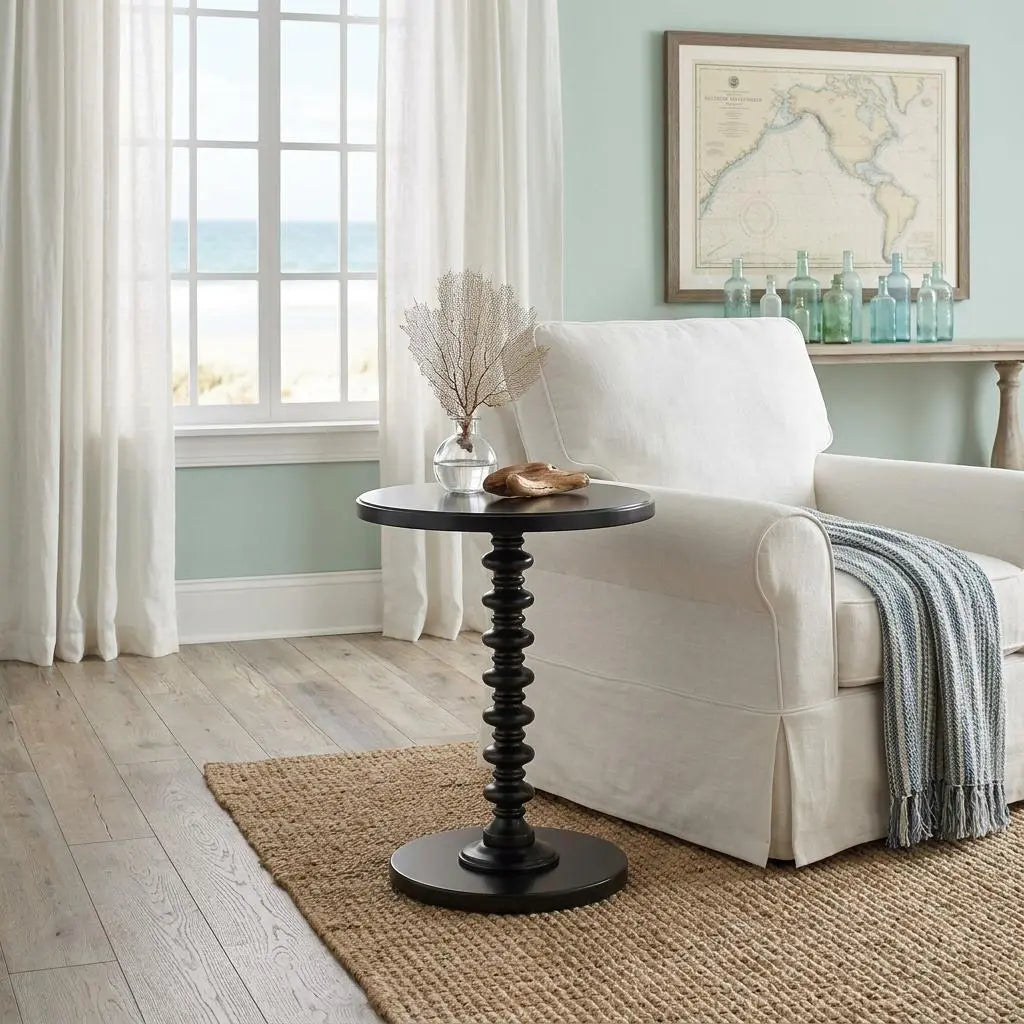 22" Black Solid Wood Round End Table Homeroots Living Room
