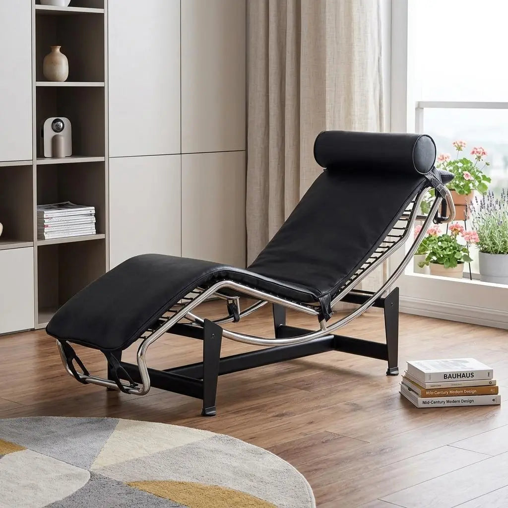 22" Black Tufted Genuine Cowhide and Metal Lounge Chair And Toss Pillow Homeroots Living Room