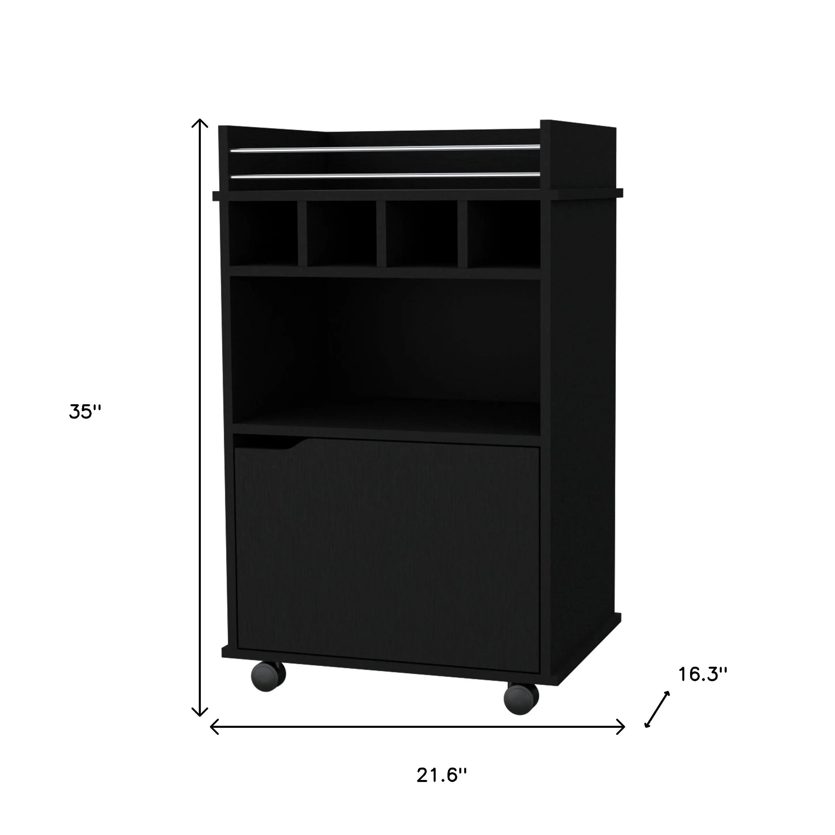 22" Black Wood Rolling Bar Cart With Wine Storage Homeroots Kitchen & Dining