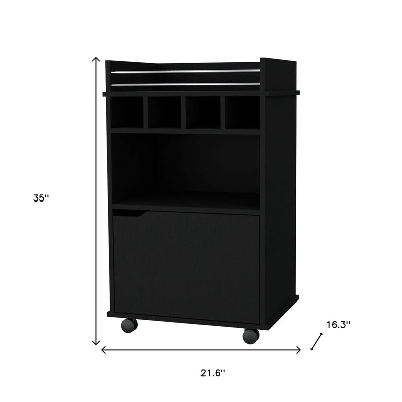 22" Black Wood Rolling Bar Cart With Wine Storage Homeroots Kitchen & Dining