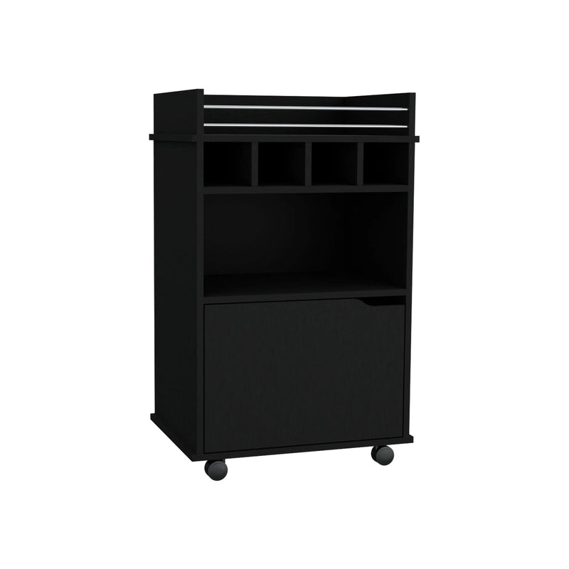 22" Black Wood Rolling Bar Cart With Wine Storage Homeroots Kitchen & Dining