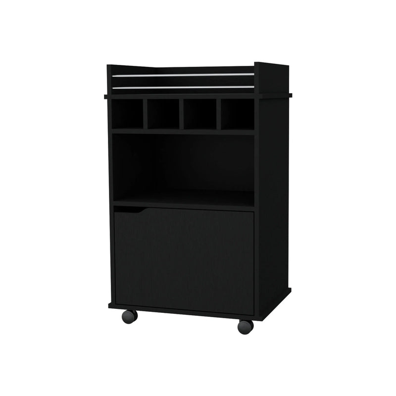 22" Black Wood Rolling Bar Cart With Wine Storage Homeroots Kitchen & Dining
