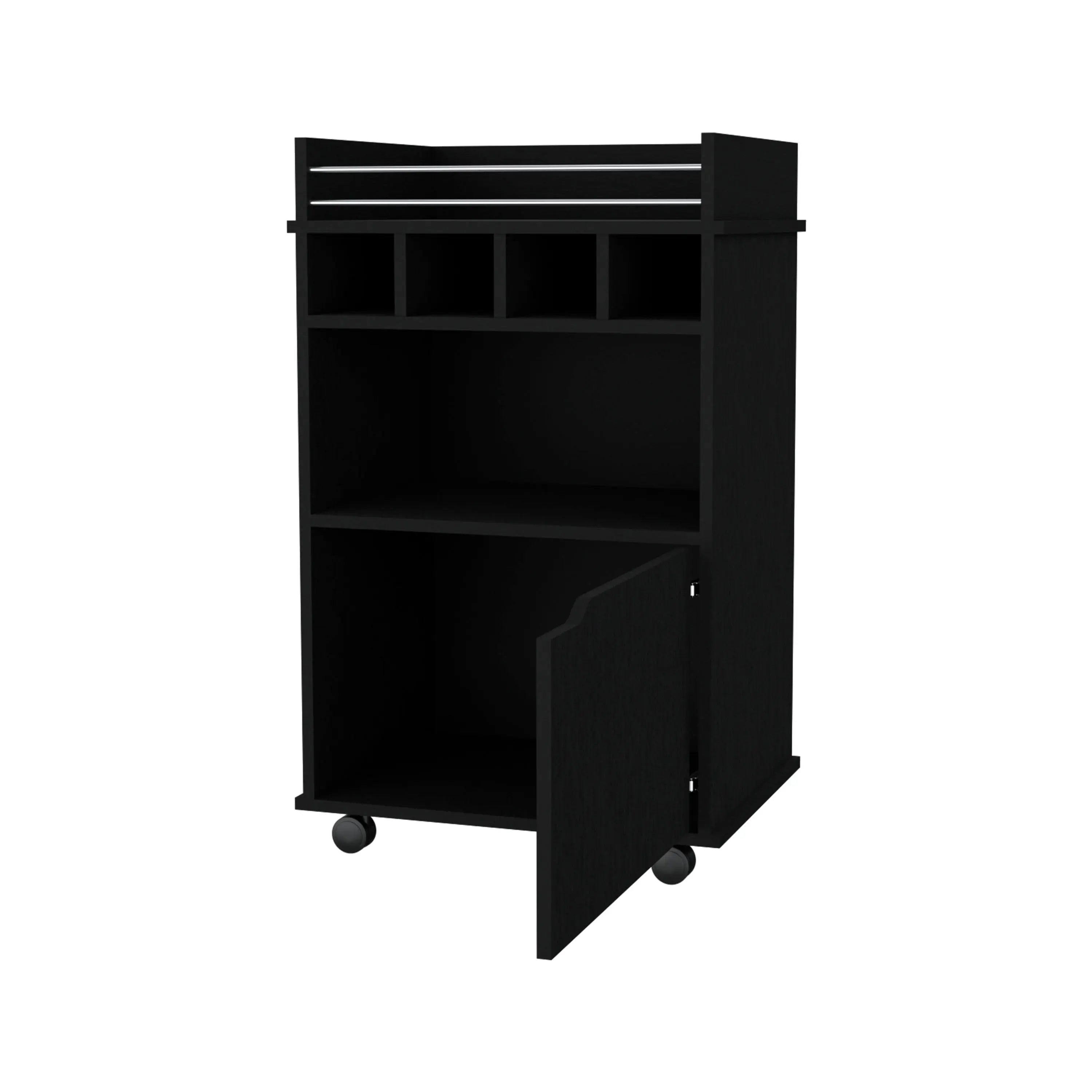 22" Black Wood Rolling Bar Cart With Wine Storage Homeroots Kitchen & Dining