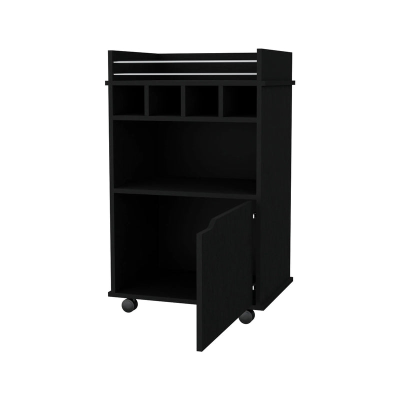 22" Black Wood Rolling Bar Cart With Wine Storage Homeroots Kitchen & Dining