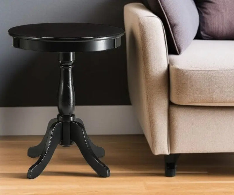 22" Black Wood Round Pedestal End Table Homeroots Living Room