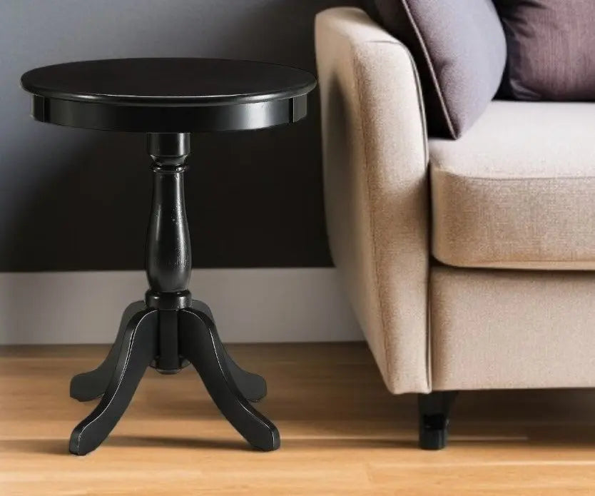 22" Black Wood Round Pedestal End Table Homeroots Living Room