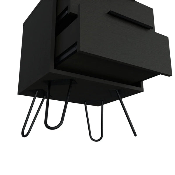22" Black Wood Two Drawer Nightstand Homeroots Bed & Bath