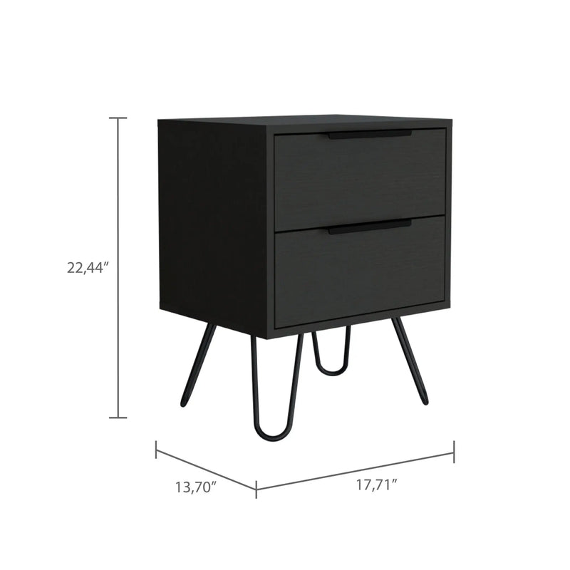 22" Black Wood Two Drawer Nightstand Homeroots Bed & Bath