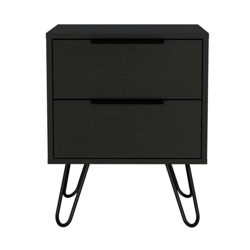 22" Black Wood Two Drawer Nightstand Homeroots Bed & Bath