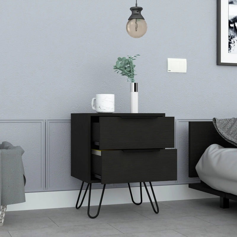 22" Black Wood Two Drawer Nightstand Homeroots Bed & Bath