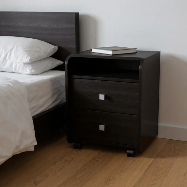 22" Black Wood Two Drawer Nightstand Homeroots Bed & Bath
