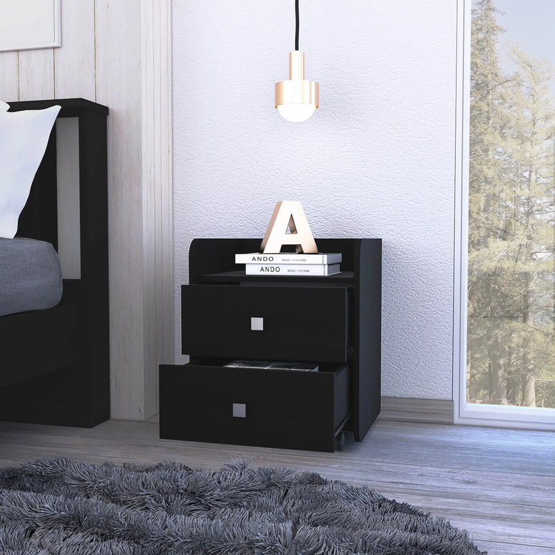 22" Black Wood Two Drawer Nightstand Homeroots Bed & Bath