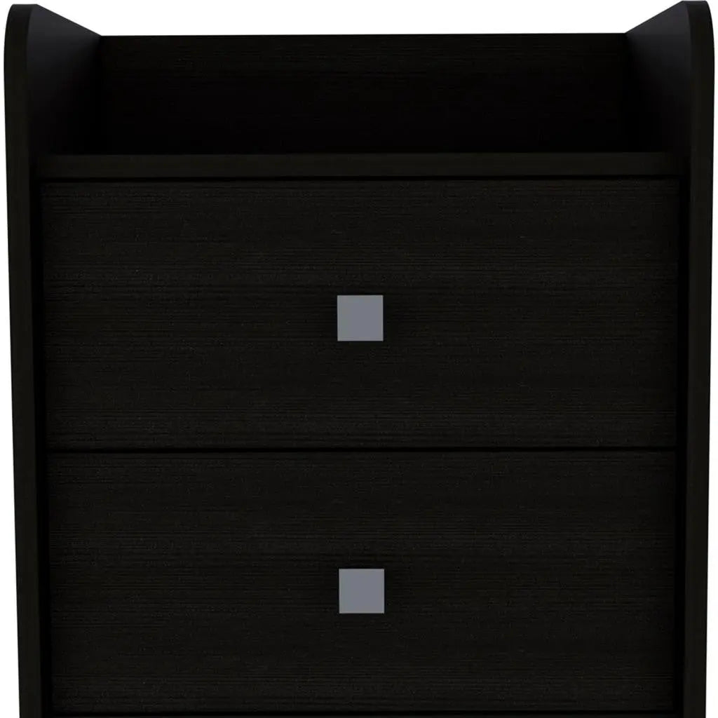 22" Black Wood Two Drawer Nightstand Homeroots Bed & Bath