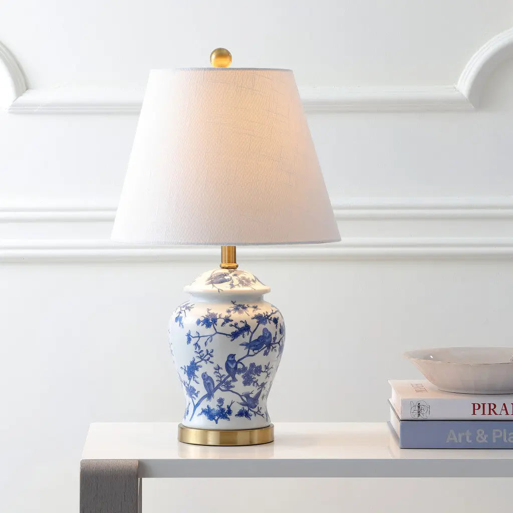 22" Blue Gold And White Urn Table Lamp With Empire Shade Homeroots Lighting