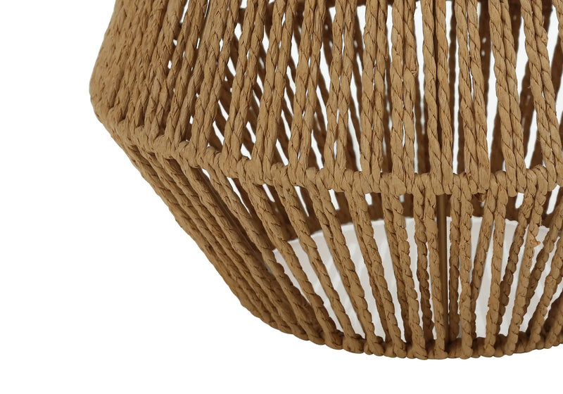 22" Brown Rattan Geometric Table Lamp With Beige Drum Shade Homeroots Lighting