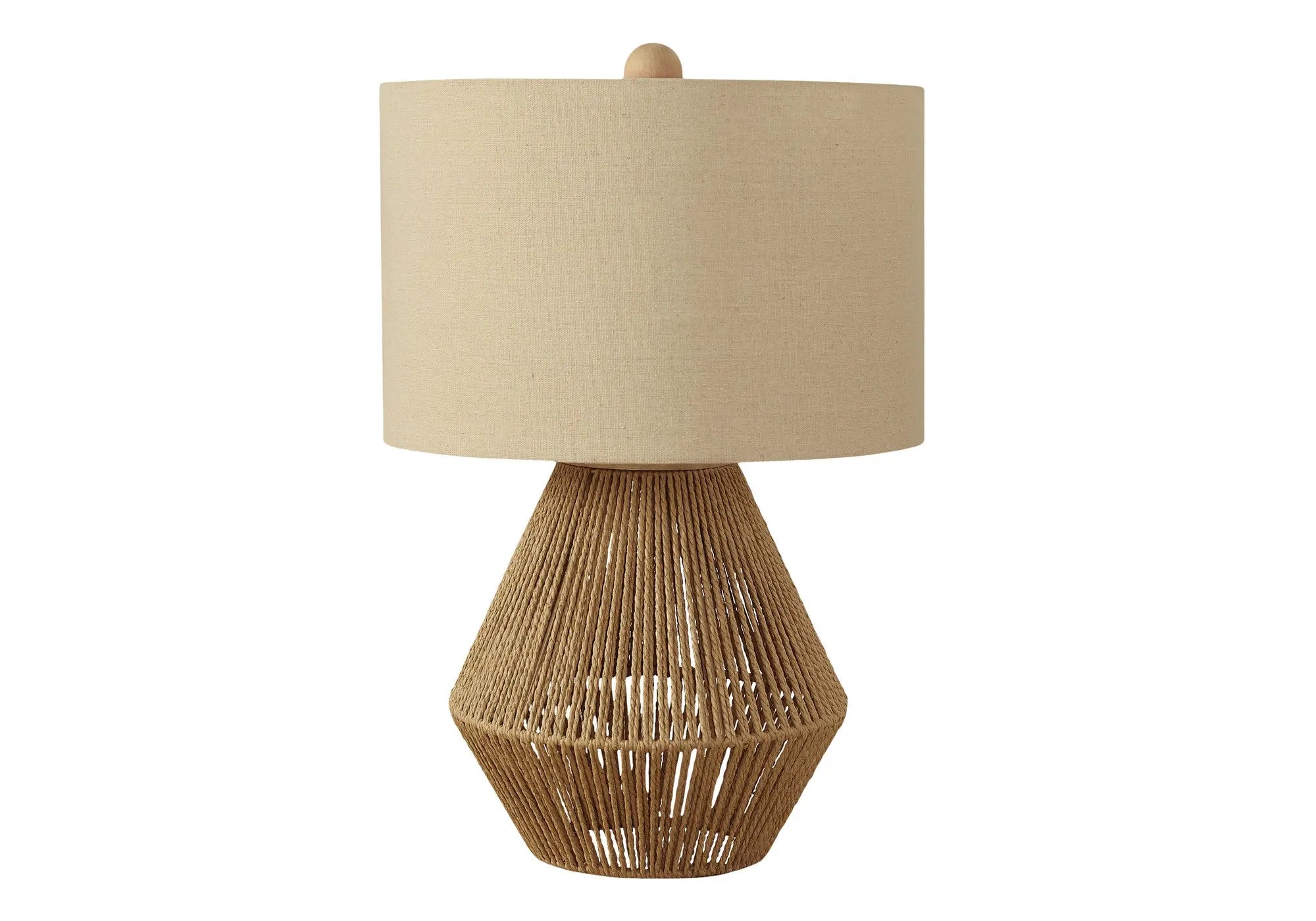 22" Brown Rattan Geometric Table Lamp With Beige Drum Shade Homeroots Lighting