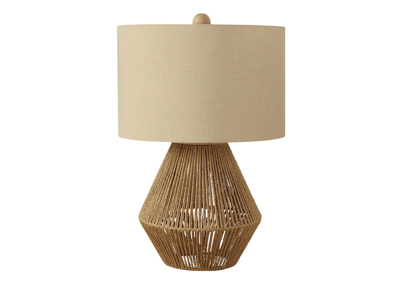 22" Brown Rattan Geometric Table Lamp With Beige Drum Shade Homeroots Lighting