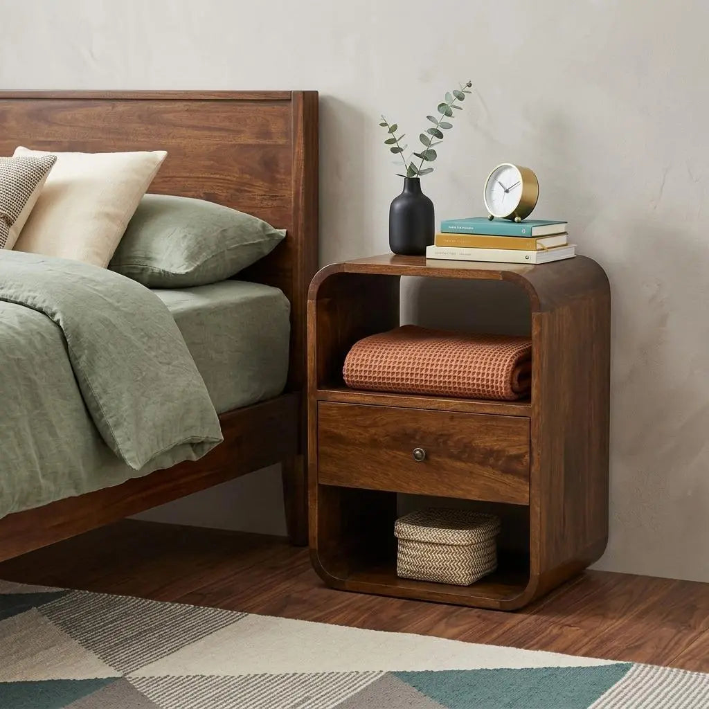 22" Brown Solid Wood One Drawer Nightstand Homeroots Bed & Bath