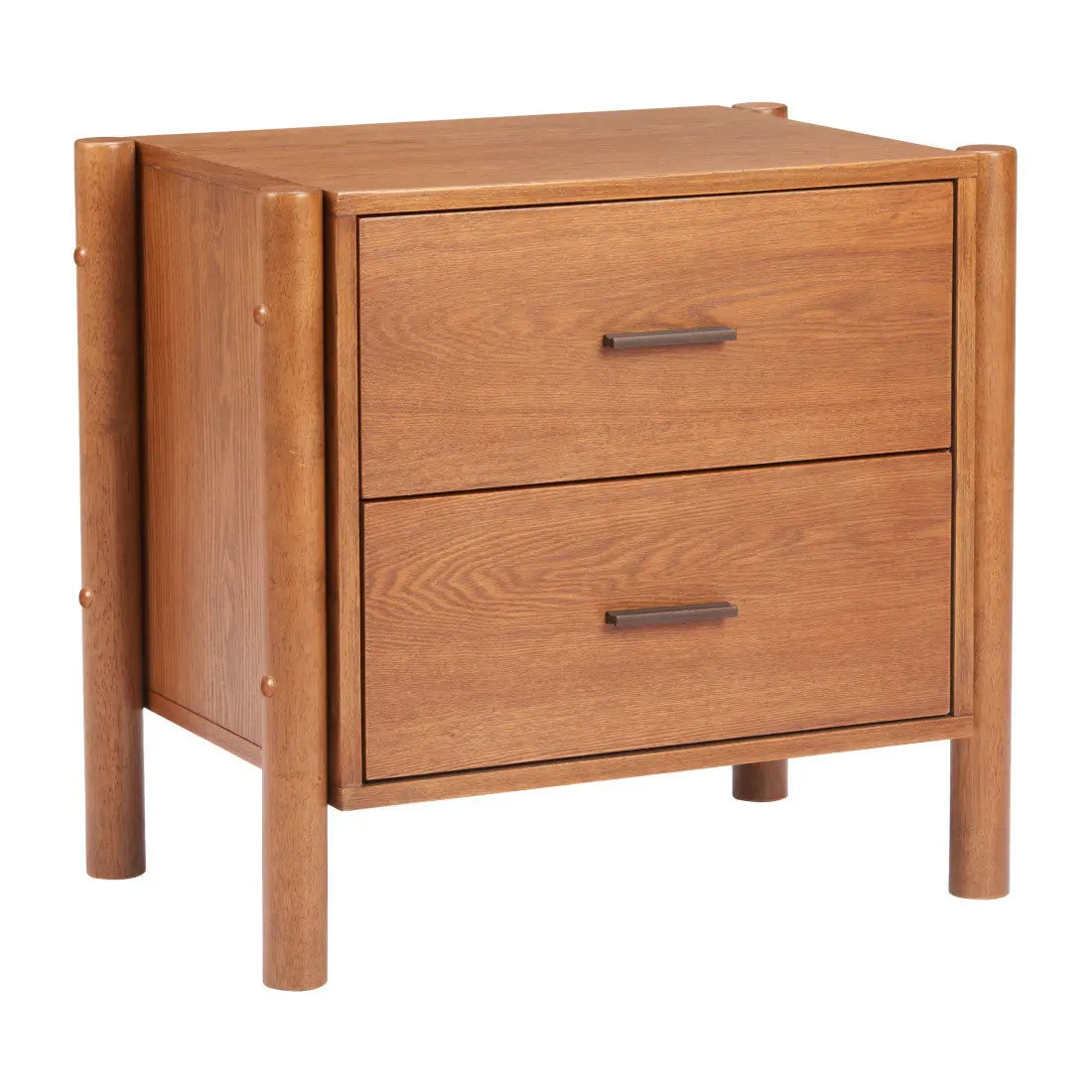 22" Brown Solid Wood Pedestal End Table With Two Drawers Homeroots