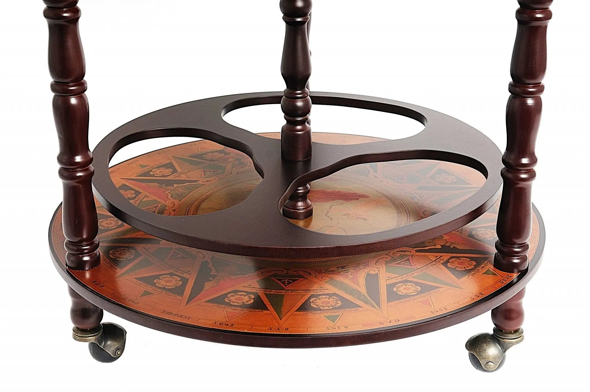 22" Brown Solid Wood Round Rolling Bar Cart Homeroots Kitchen & Dining
