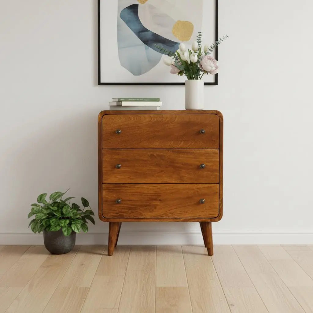 22" Brown Solid Wood Three Drawer Sideboard Homeroots Kitchen & Dining