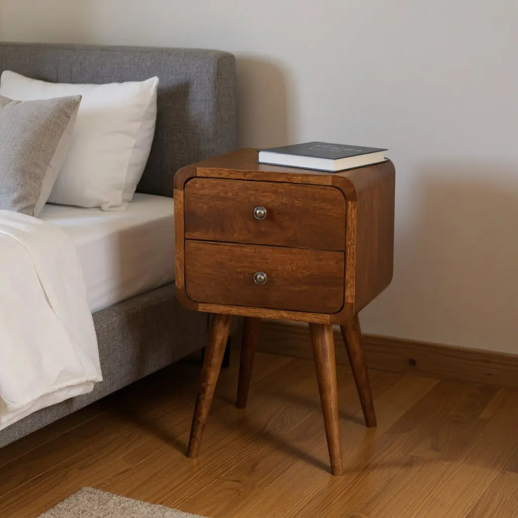 22" Brown Solid Wood Two Drawer Nightstand Homeroots Bed & Bath