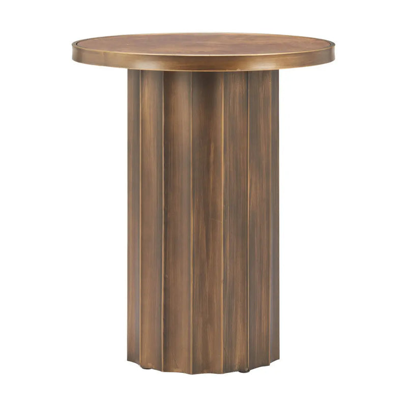 22" Brown Steel Round Pedestal End Table Homeroots Living Room
