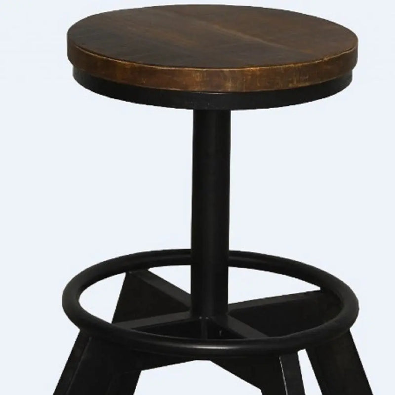 22" Brown and Black Solid Wood and Iron Backless Bar Chair Homeroots Living Room