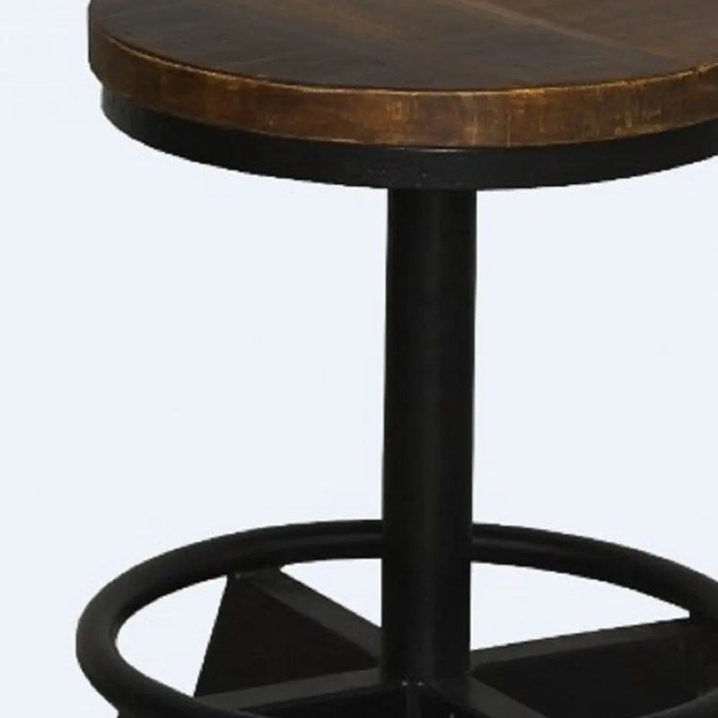 22" Brown and Black Solid Wood and Iron Backless Bar Chair Homeroots Living Room