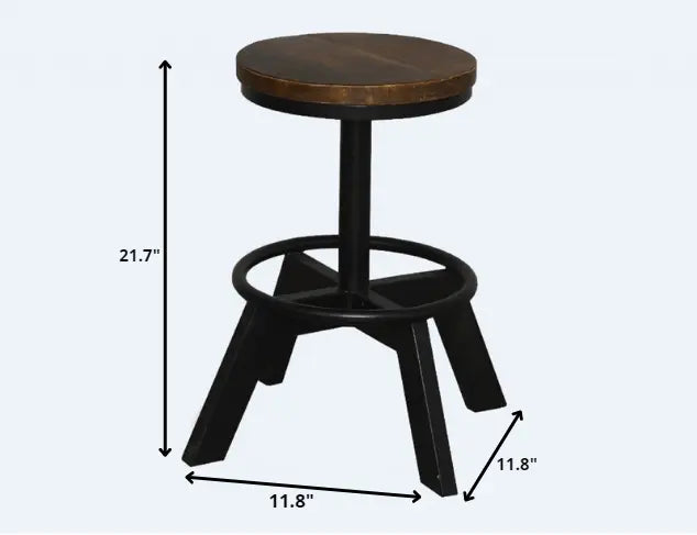 22" Brown and Black Solid Wood and Iron Backless Bar Chair Homeroots Living Room