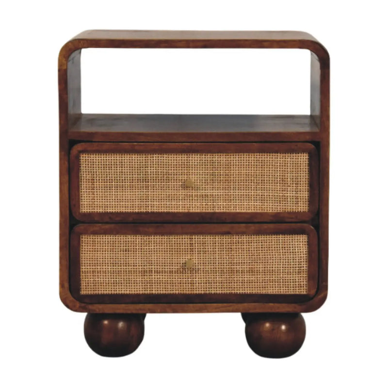 22" Chestnut And Natural Solid Wood Cane Rattan Two Drawer Nightstand Homeroots Bed & Bath