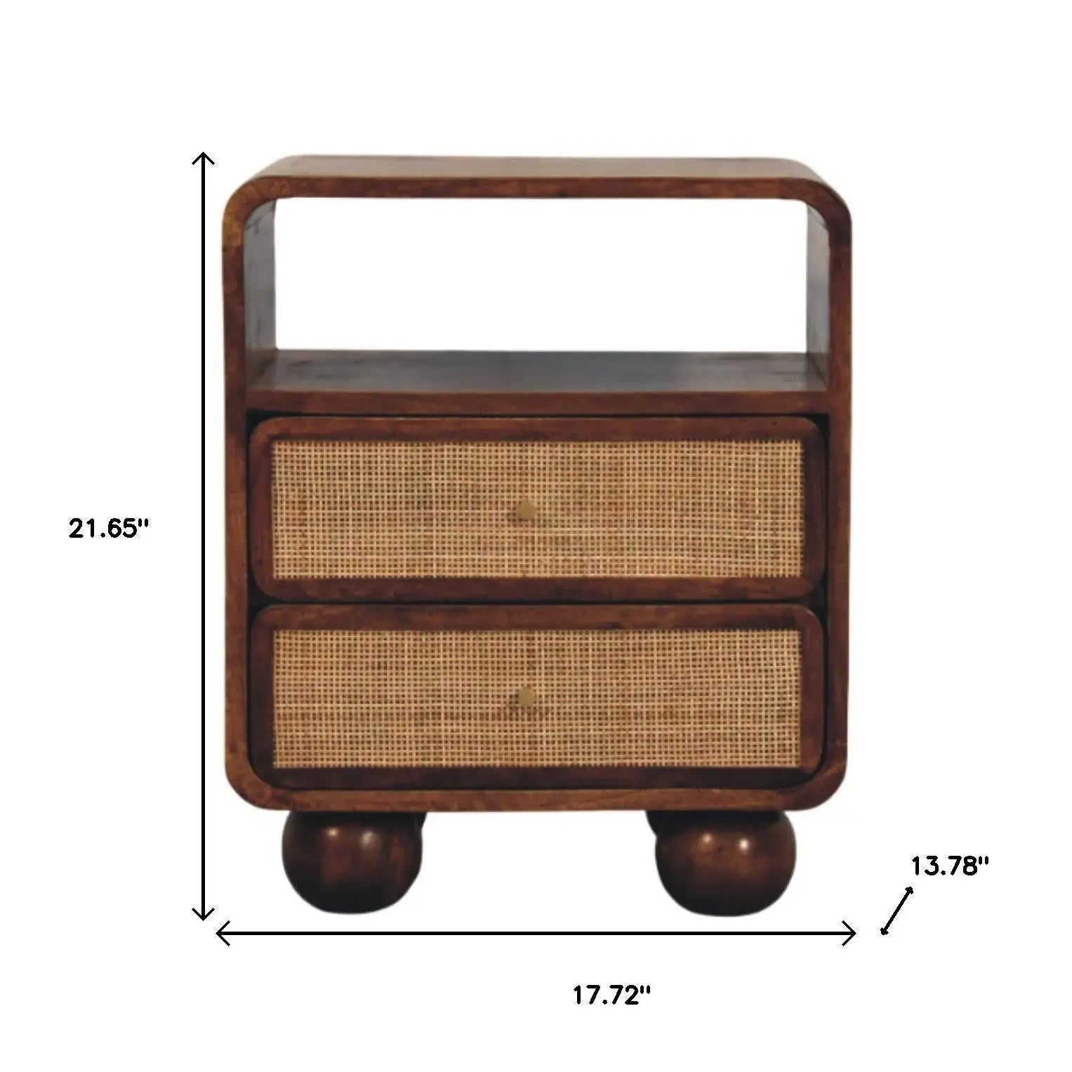 22" Chestnut And Natural Solid Wood Cane Rattan Two Drawer Nightstand Homeroots Bed & Bath