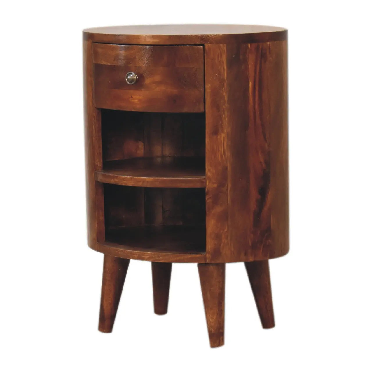 22" Chestnut Solid Wood Oval One Drawer Nightstand Homeroots Bed & Bath