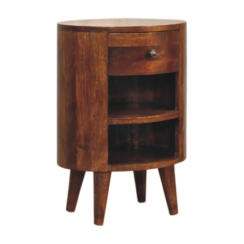 22" Chestnut Solid Wood Oval One Drawer Nightstand Homeroots Bed & Bath
