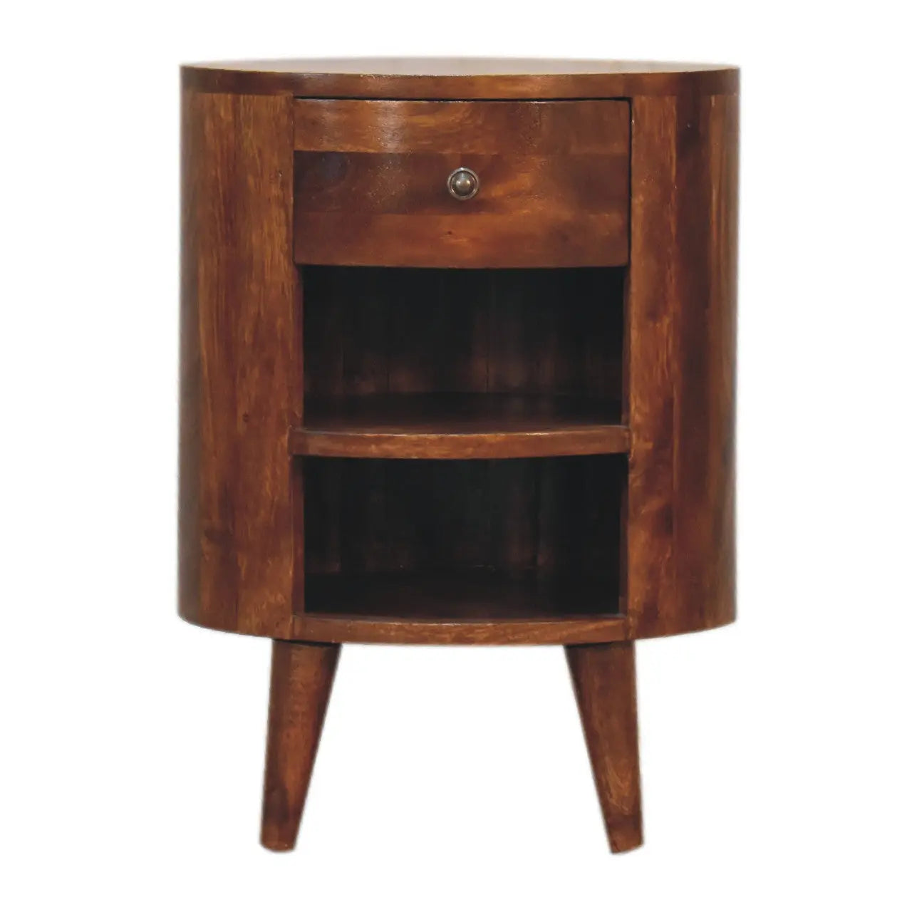 22" Chestnut Solid Wood Oval One Drawer Nightstand Homeroots Bed & Bath