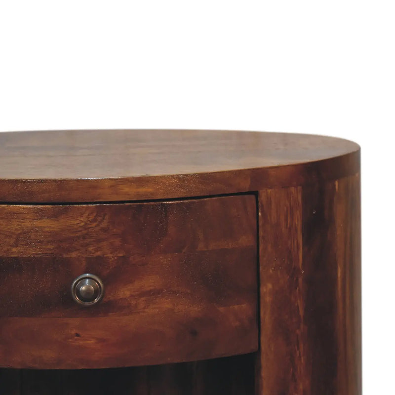 22" Chestnut Solid Wood Oval One Drawer Nightstand Homeroots Bed & Bath
