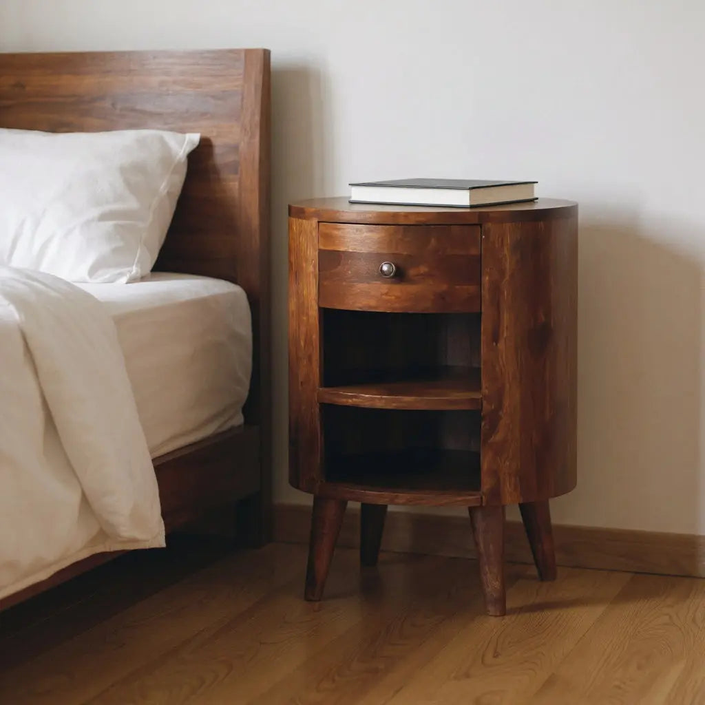 22" Chestnut Solid Wood Oval One Drawer Nightstand Homeroots Bed & Bath