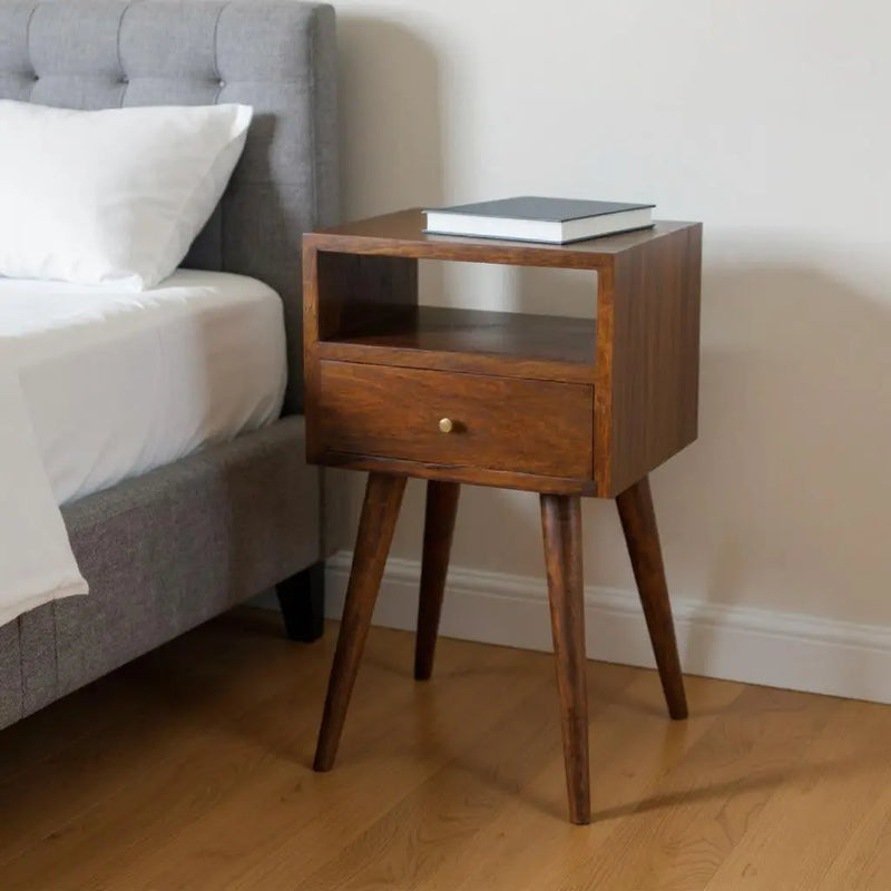 22" Chestnut Solid Wood Square One Drawer Nightstand Homeroots Bed & Bath