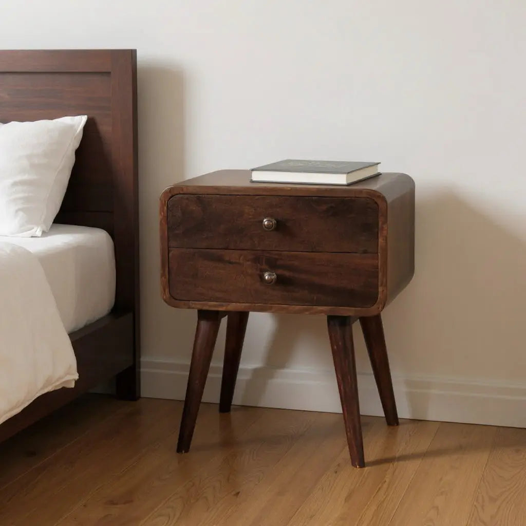 22" Chestnut Solid Wood Two Drawer Nightstand Homeroots Bed & Bath