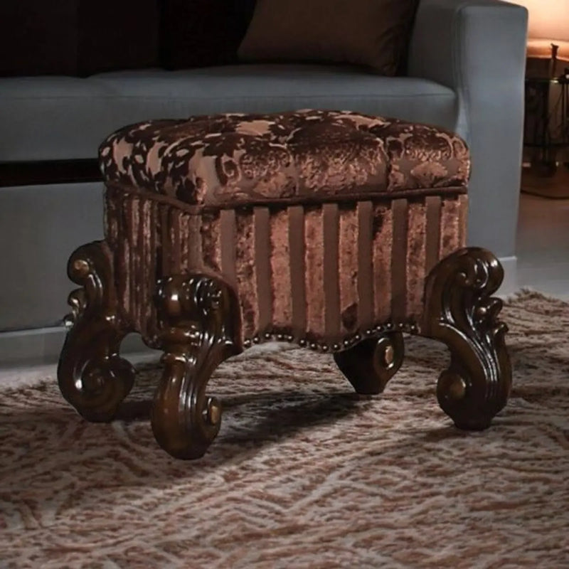 22" Chocolate Fabric Damask Footstool Homeroots Living Room