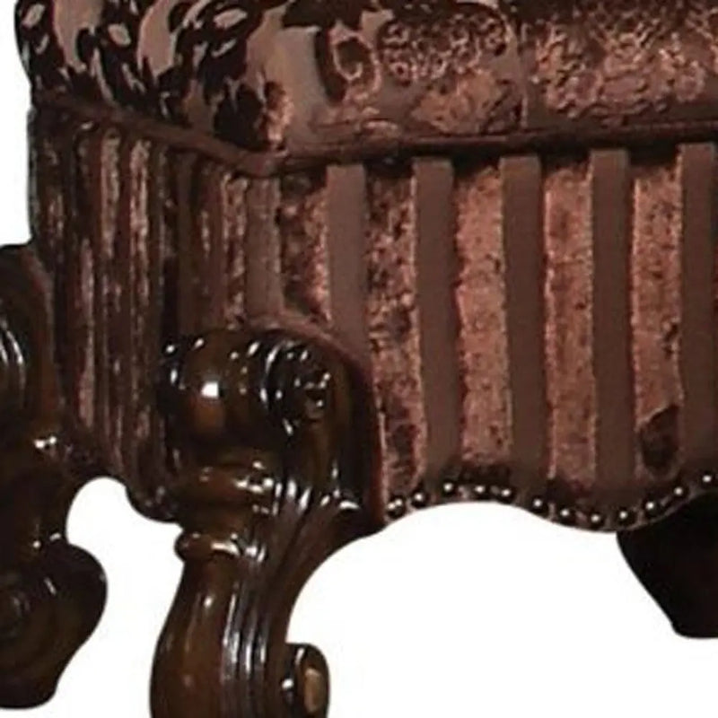 22" Chocolate Fabric Damask Footstool Homeroots Living Room