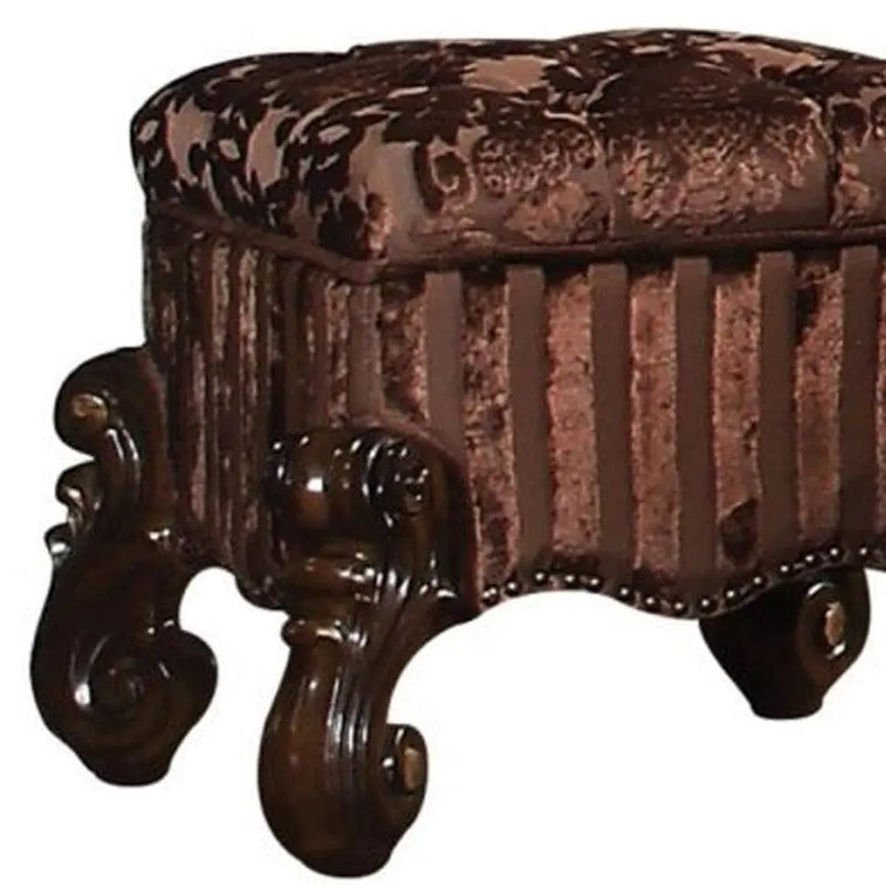 22" Chocolate Fabric Damask Footstool Homeroots Living Room