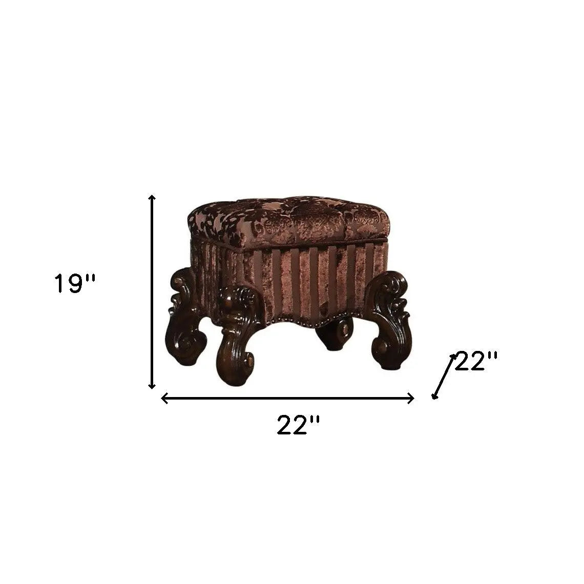 22" Chocolate Fabric Damask Footstool Homeroots Living Room