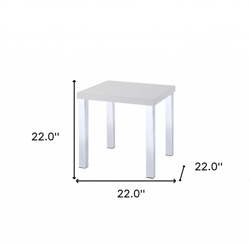 22" Chrome And White High Gloss Square End Table Homeroots Living Room